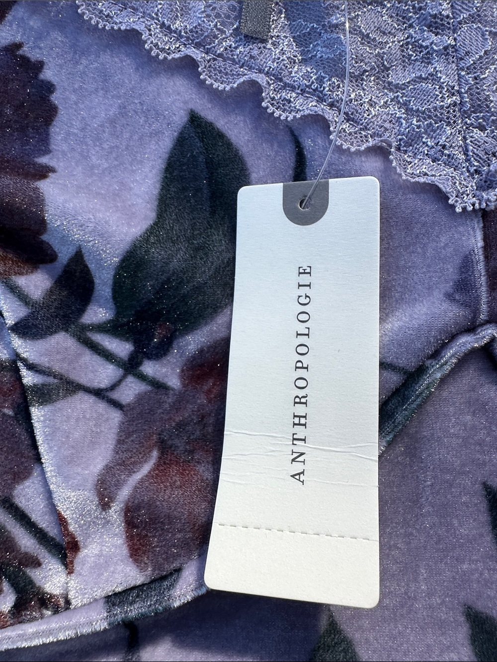 Anthropologie Lavender Floral Lace-Trim Long Sleeve Top - Picture 2 of 6